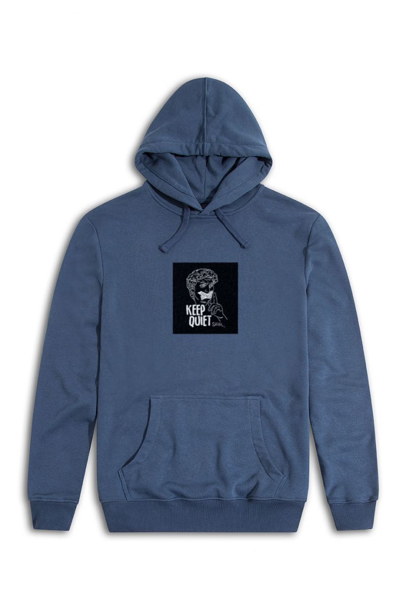 Navy Premium Cotton Keep Quiet Design Pullover Hoodie