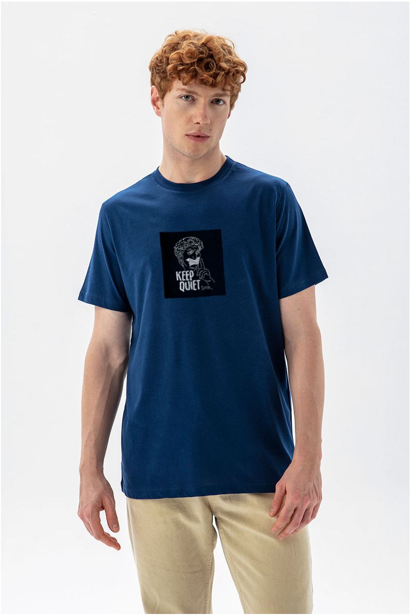 Navy Soft Fabric Keep Quiet Design Short Sleeve Tee