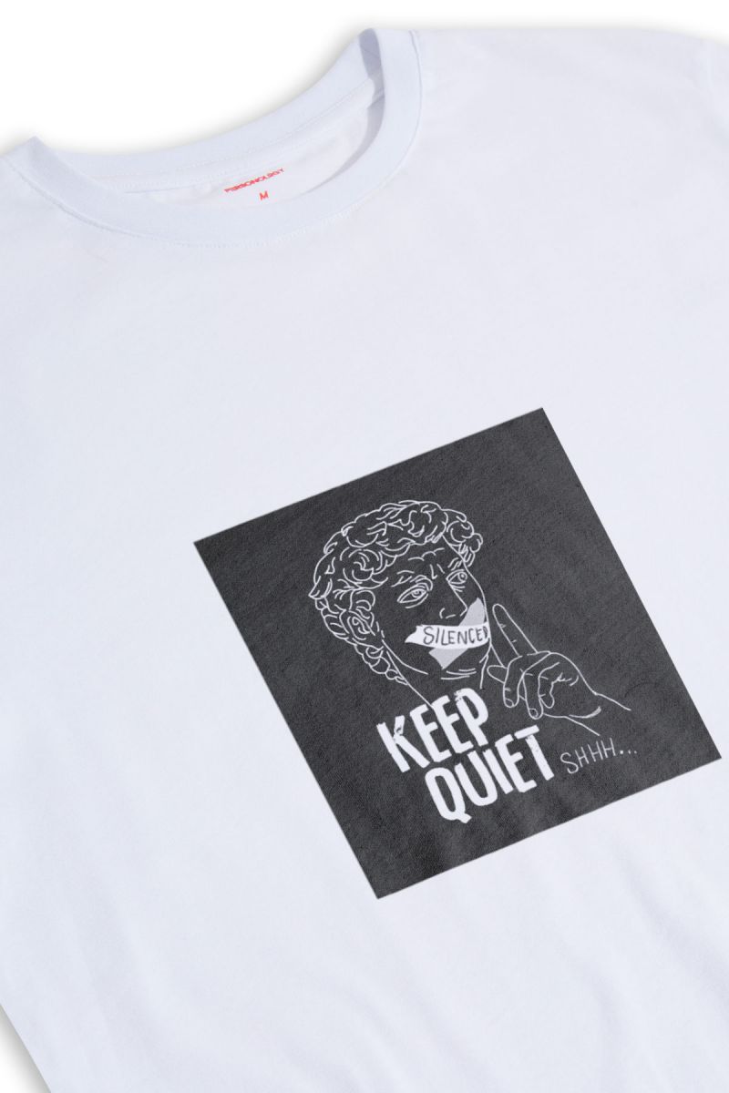 White Soft Fabric Keep Quiet Design Short Sleeve Tee