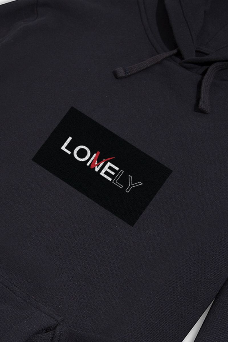 Black Premium Cotton Lonely & Lovely Design Pullover Hoodie