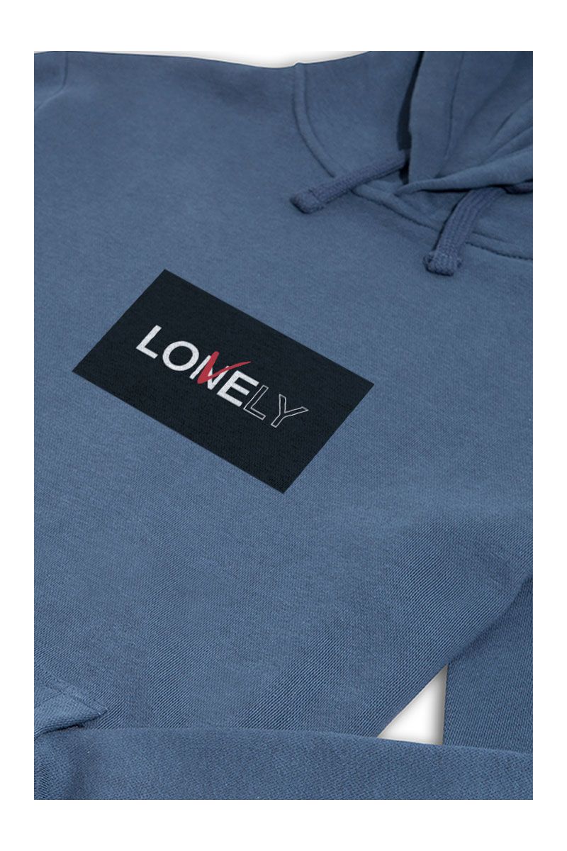 Navy Premium Cotton Lonely & Lovely Design Pullover Hoodie