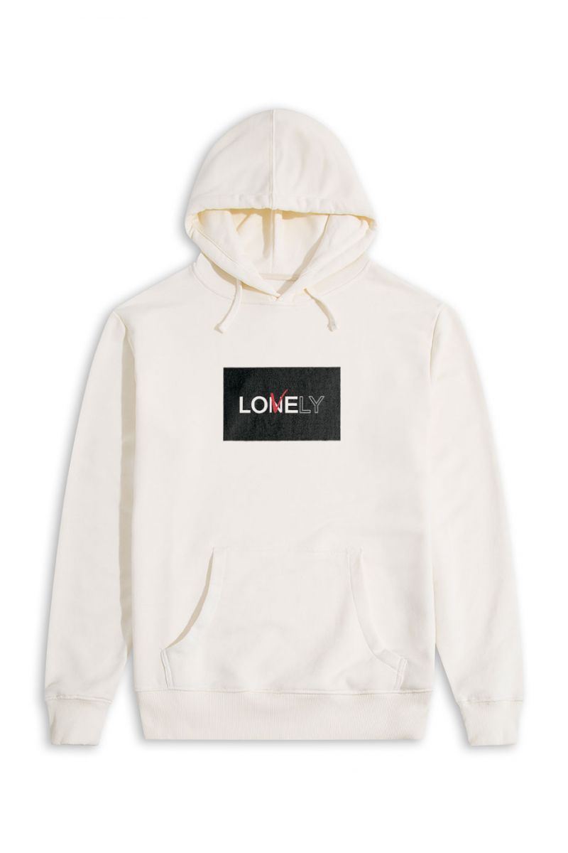 Ecru Premium Cotton Lonely & Lovely Design Pullover Hoodie