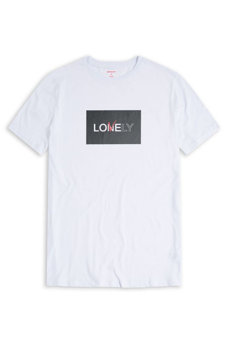 White Soft Fabric Lonely & Lovely Design Short Sleeve Tee