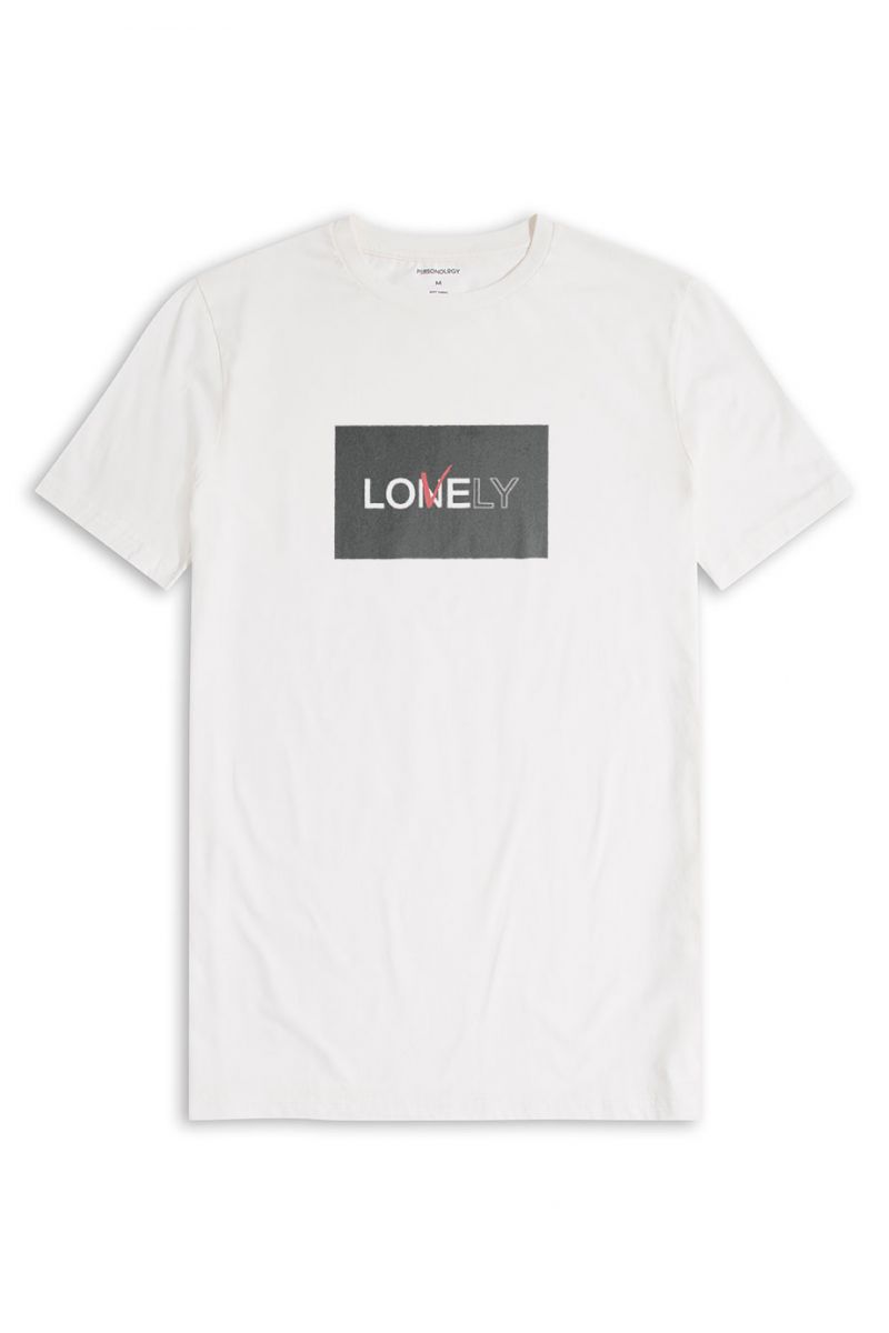 Off White Soft Fabric Lonely & Lovely Design Short Sleeve Tee