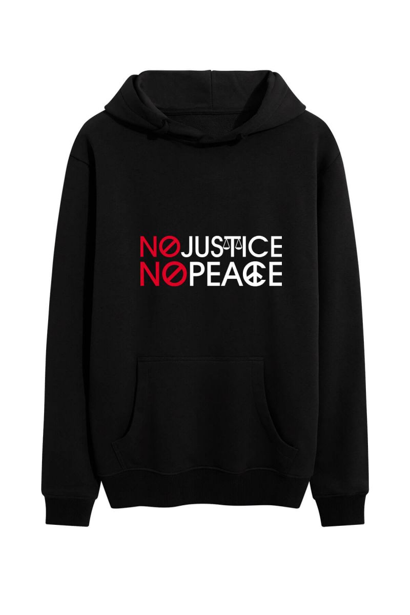 Black Premium Cotton No Justice No Peace Design Pullover Hoodie