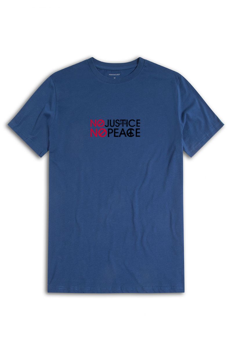 Navy Soft Fabric No Justice No Peace Design Short Sleeve Tee