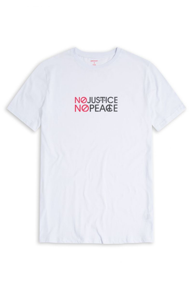 White Soft Fabric No Justice No Peace Design Short Sleeve Tee