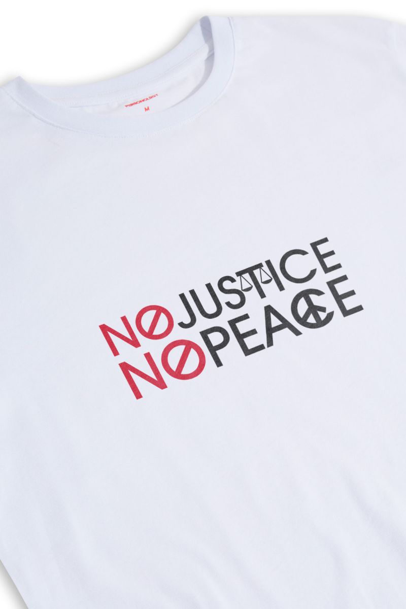 White Soft Fabric No Justice No Peace Design Short Sleeve Tee