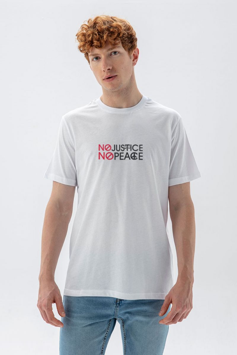 White Soft Fabric No Justice No Peace Design Short Sleeve Tee