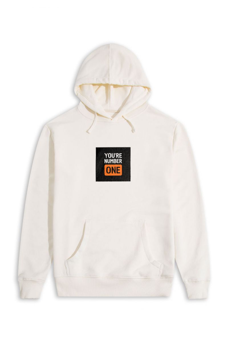 Ecru Premium Cotton You are Number One Design Pullover Hoodie