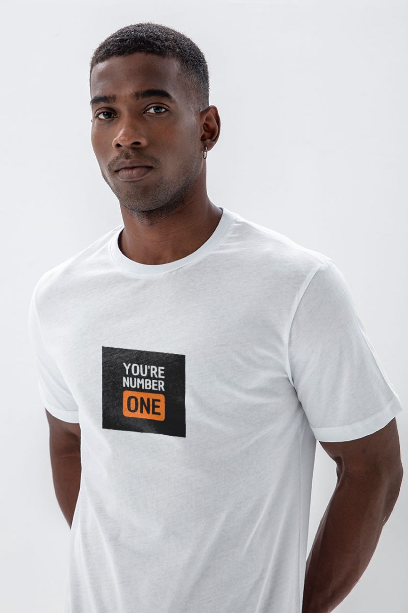 White Soft Fabric You are Number One Design Short Sleeve Tee