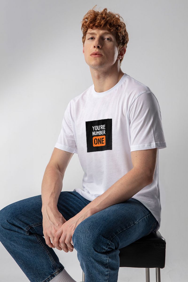 White Soft Fabric You are Number One Design Short Sleeve Tee