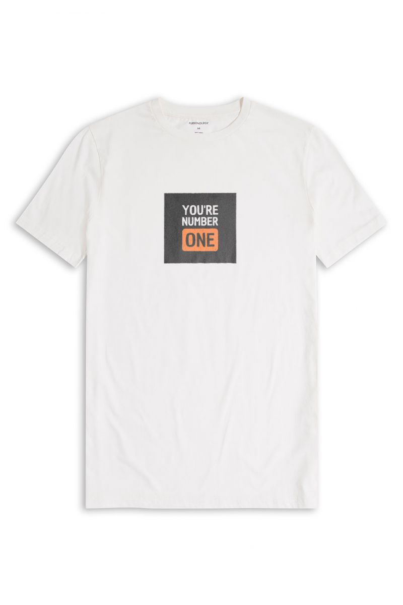 Off White Soft Fabric You are Number One Design Short Sleeve Tee