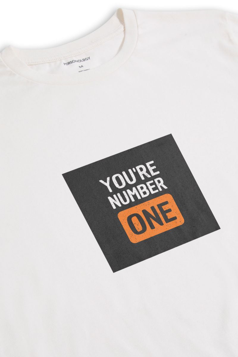Off White Soft Fabric You are Number One Design Short Sleeve Tee