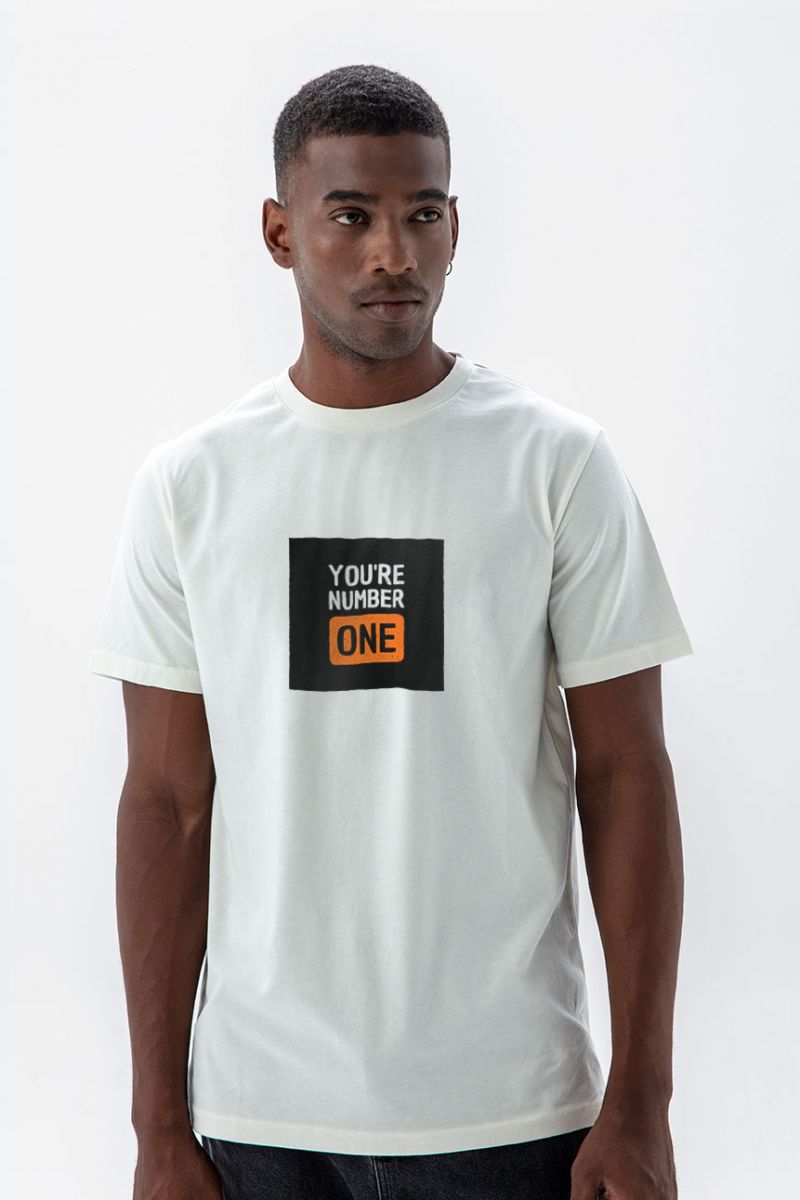 Off White Soft Fabric You are Number One Design Short Sleeve Tee