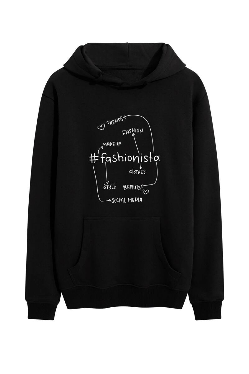 Black Premium Cotton Fashionista Design Pullover Hoodie