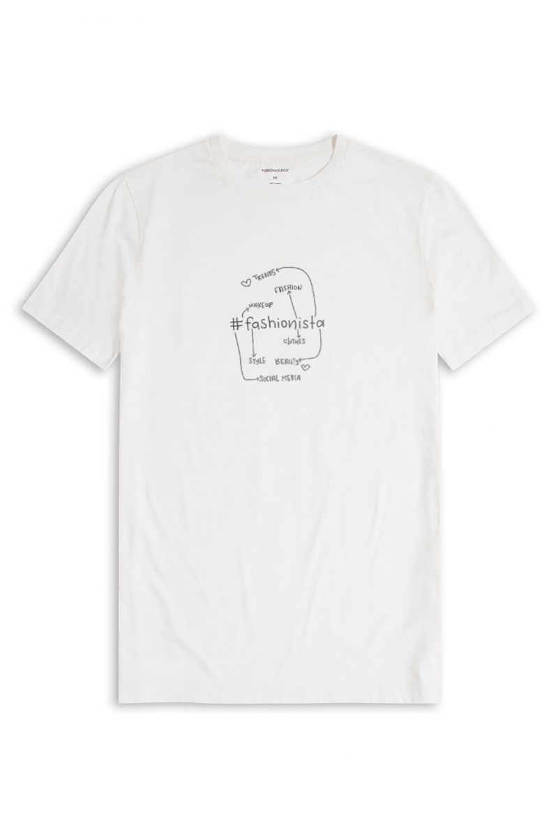 Off White Soft Fabric Fashionista Design Short Sleeve Tee