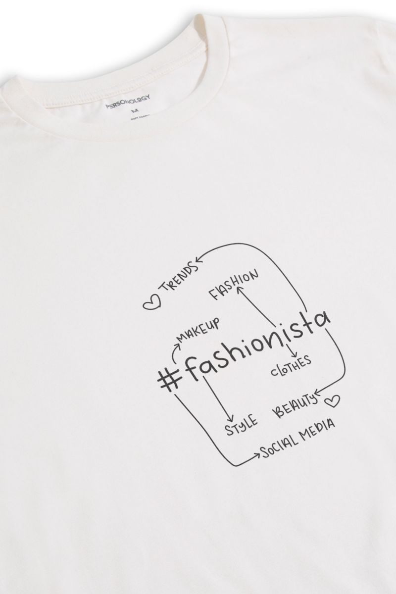 Off White Soft Fabric Fashionista Design Short Sleeve Tee