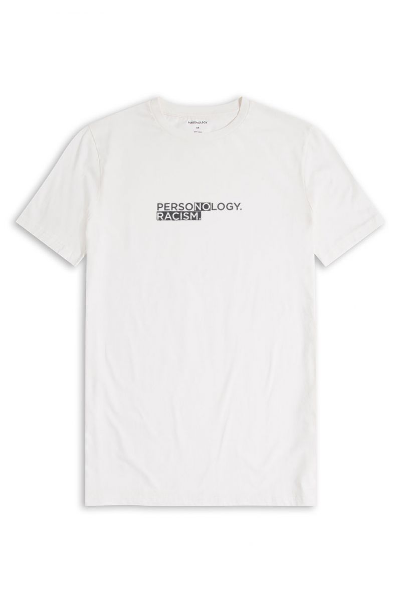 Off White Soft Fabric No Racism Design Short Sleeve Tee