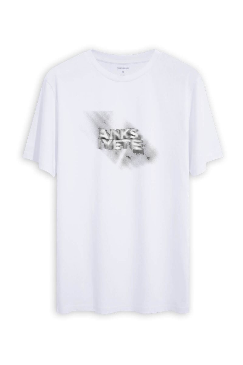 White Soft Fabric Anksiyete Design Short Sleeve Tee