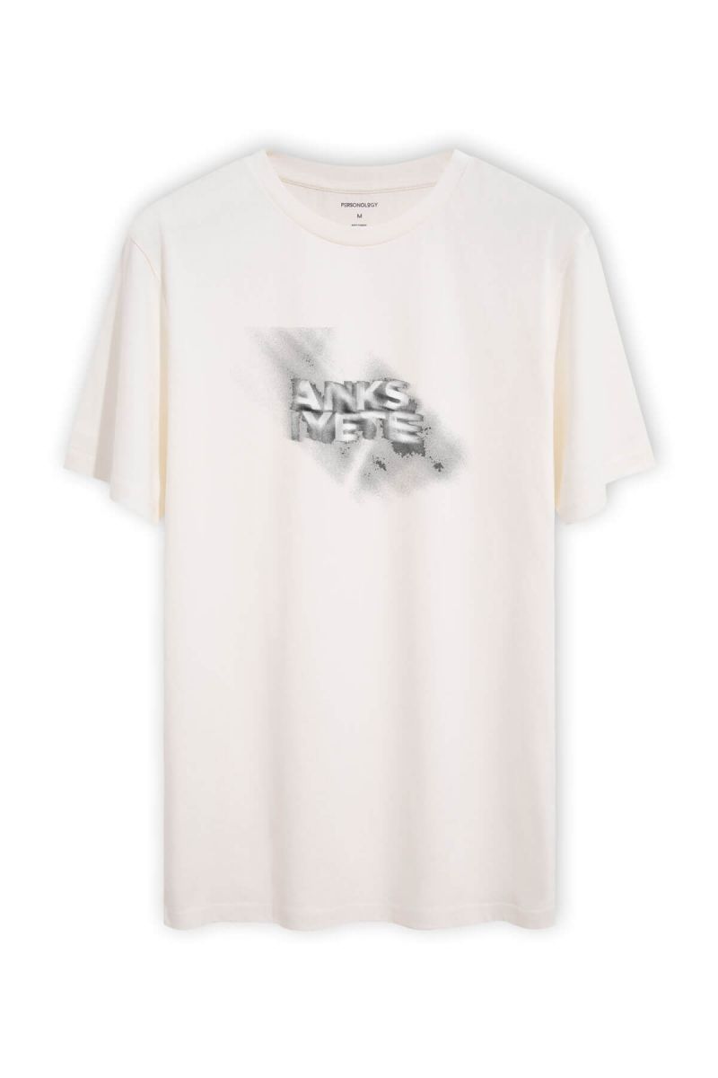 Off White Soft Fabric Anksiyete Design Short Sleeve Tee