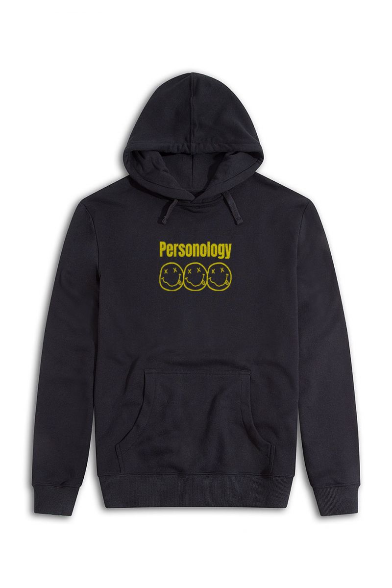 Black Premium Cotton Personology Design Pullover Hoodie