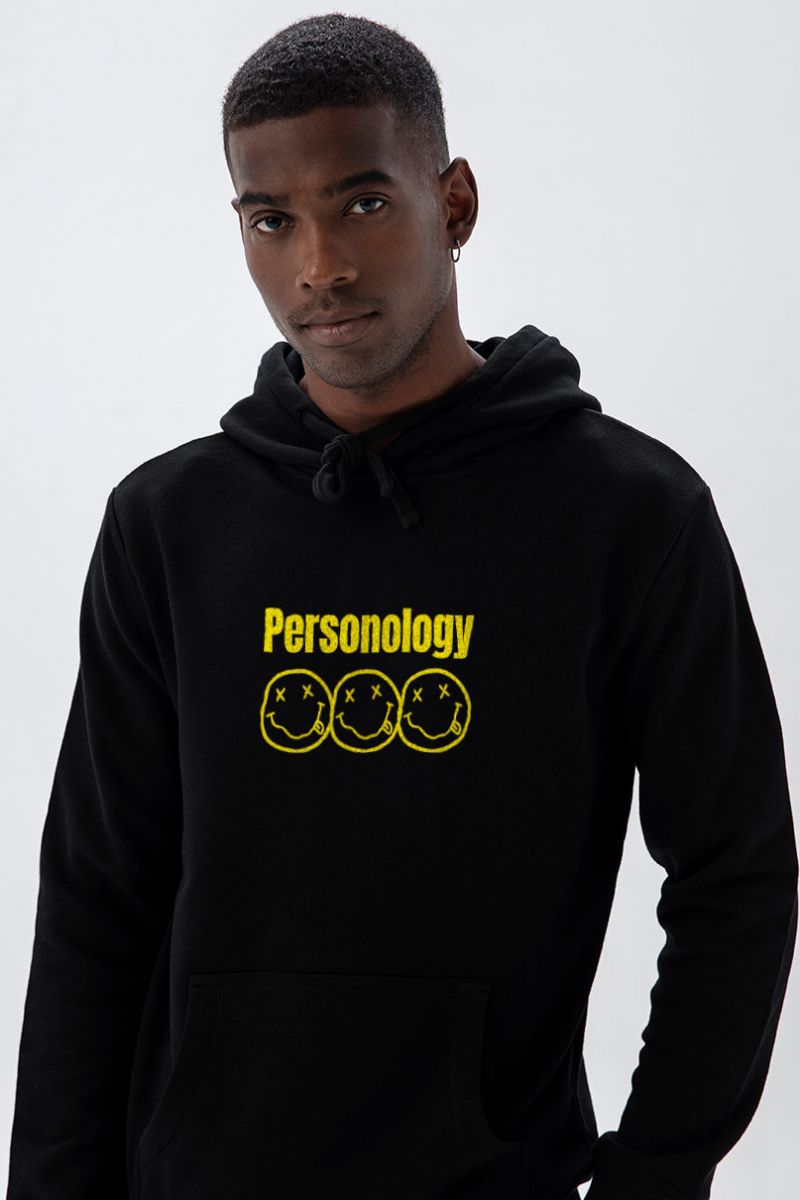 Black Premium Cotton Personology Design Pullover Hoodie