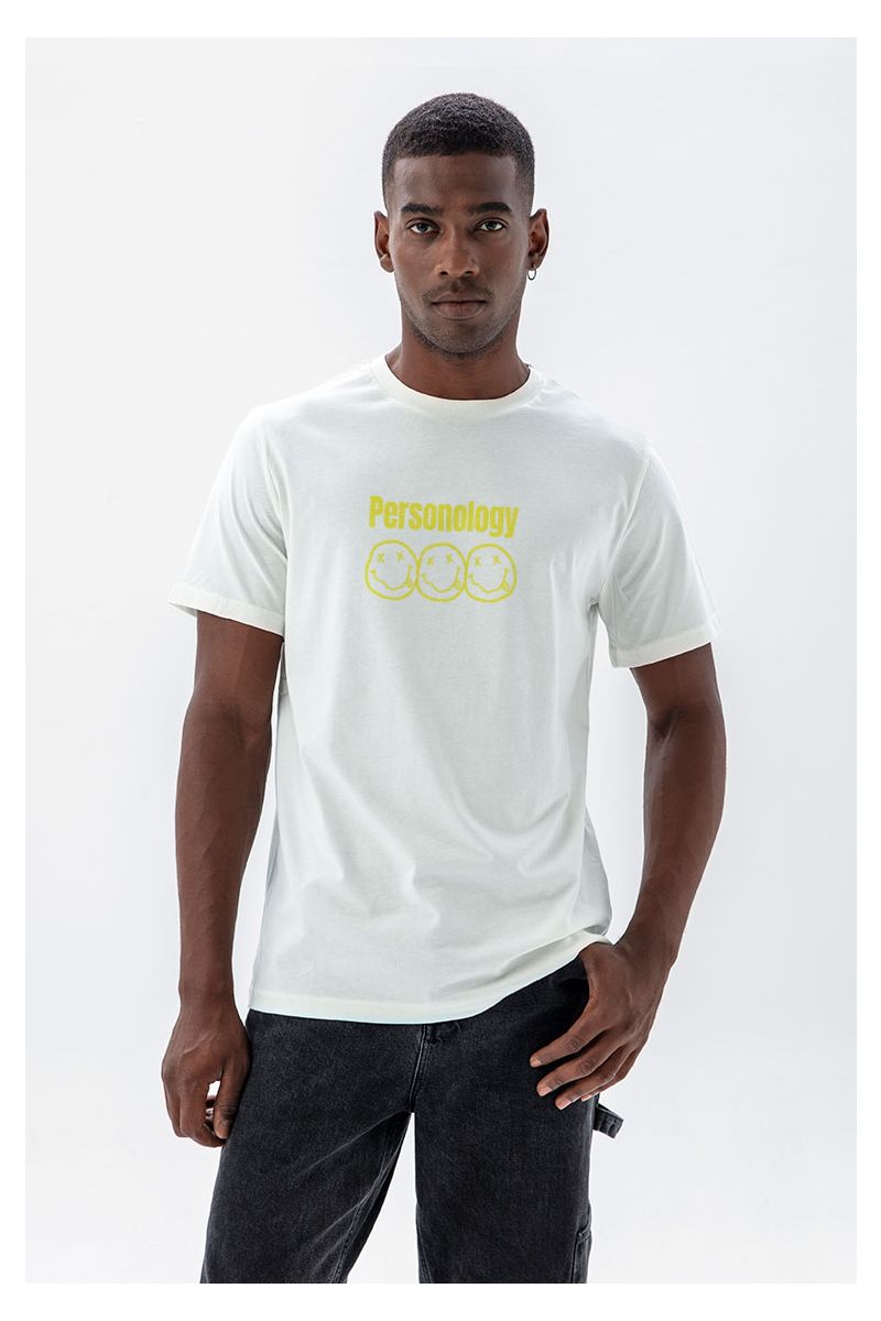 Off White Soft Fabric Personology Design Short Sleeve Tee