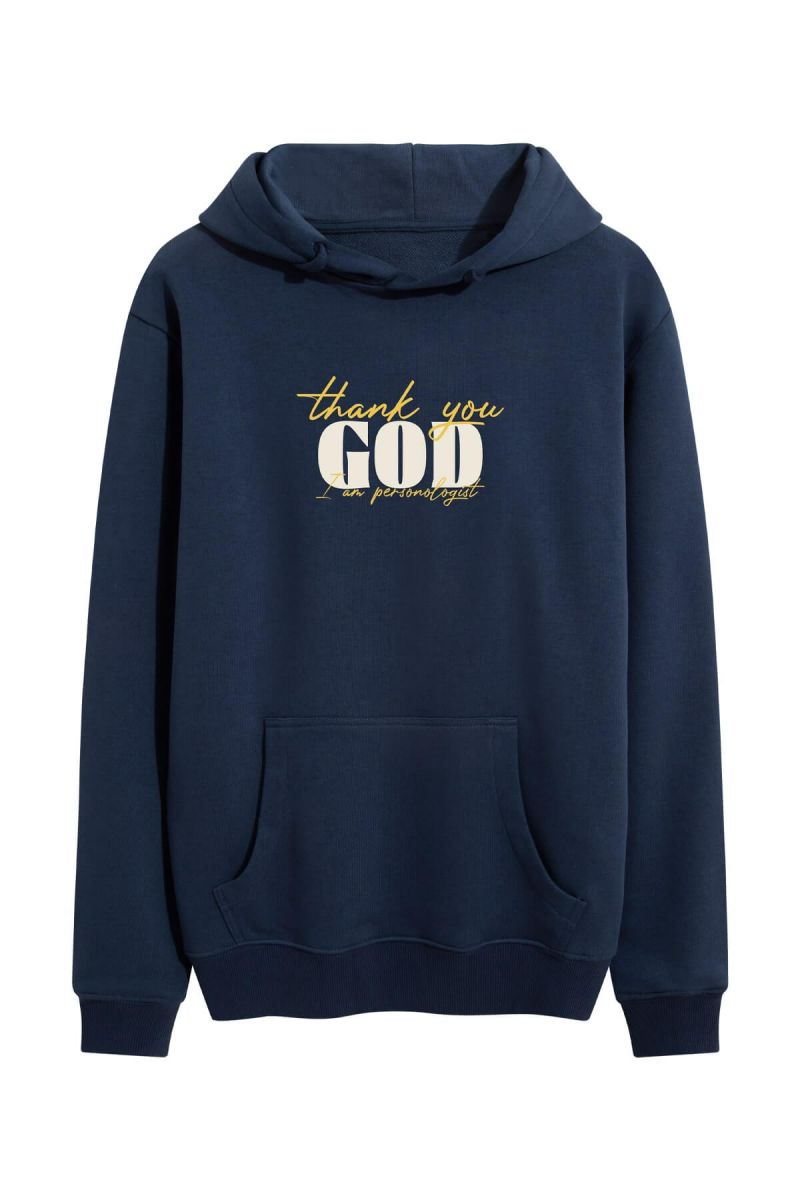 Navy Premium Cotton Personologist Design Pullover Hoodie