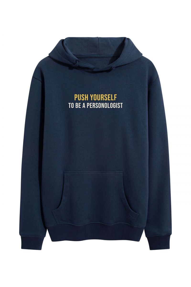 Navy Premium Cotton Push Yourself Design Pullover Hoodie