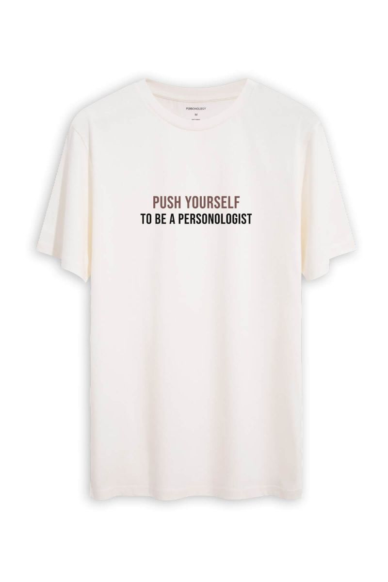 Off White Soft Fabric Push Yourself Design Short Sleeve Tee