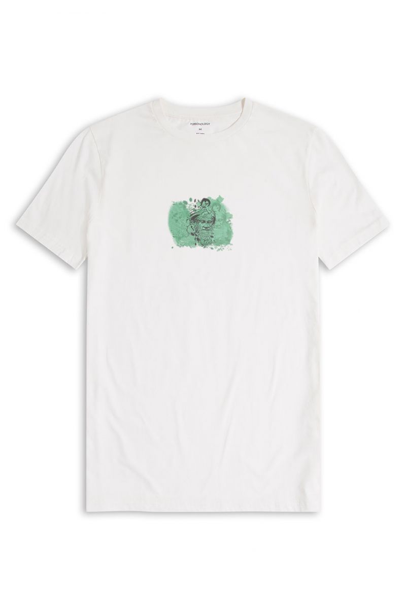 Off White Soft Fabric Anu Sky Father Design Short Sleeve Tee