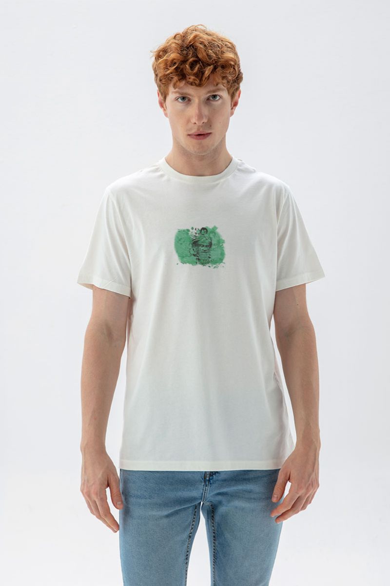 Off White Soft Fabric Anu Sky Father Design Short Sleeve Tee