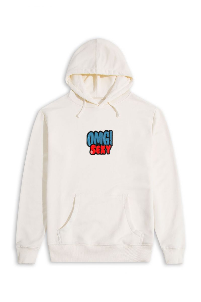 Ecru Premium Cotton OMG Sexy Design Pullover Hoodie