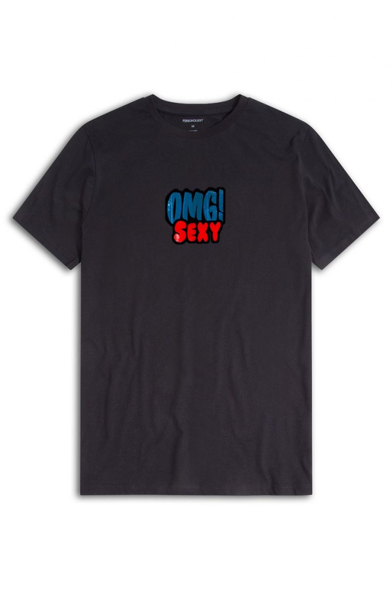 Black Soft Fabric OMG Sexy Design Short Sleeve Tee