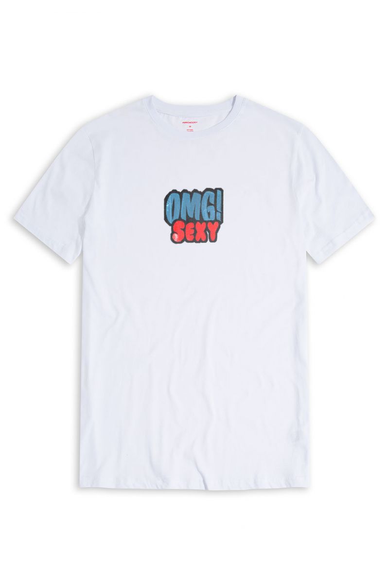 White Soft Fabric OMG Sexy Design Short Sleeve Tee