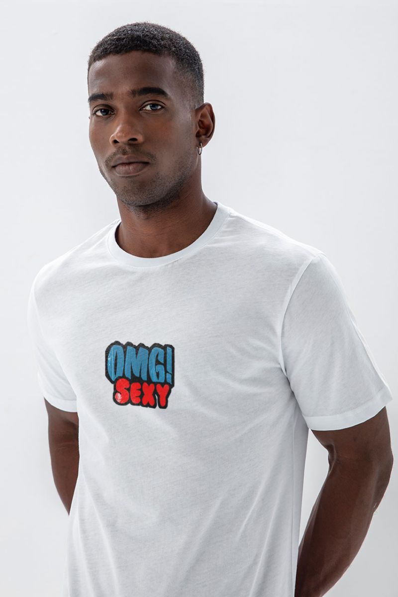 White Soft Fabric OMG Sexy Design Short Sleeve Tee