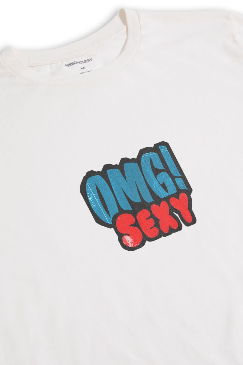 Off White Soft Fabric OMG Sexy Design Short Sleeve Tee