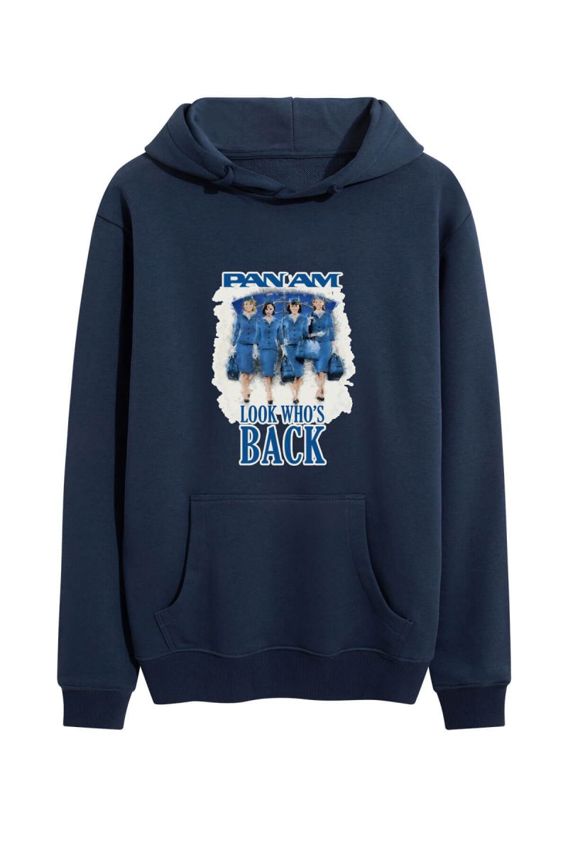 Navy Premium Cotton Pan Am Design Pullover Hoodie