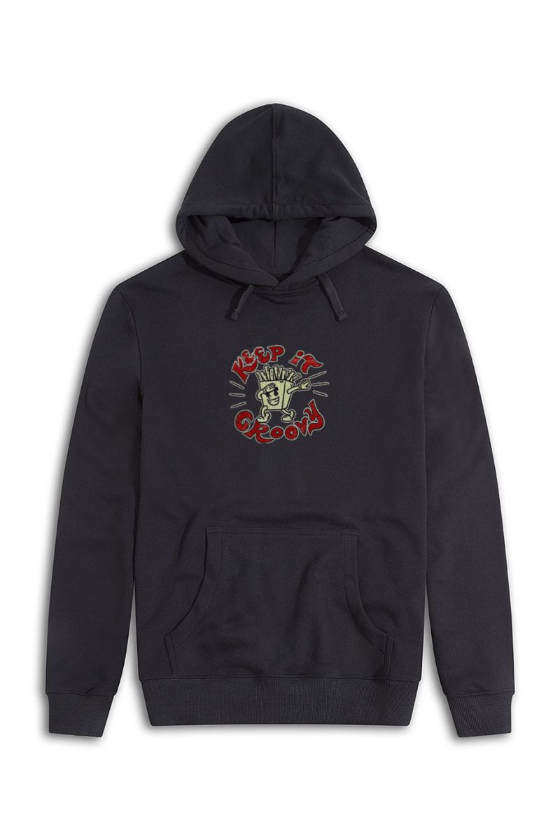Black Premium Cotton Keep it Groovy Design Pullover Hoodie