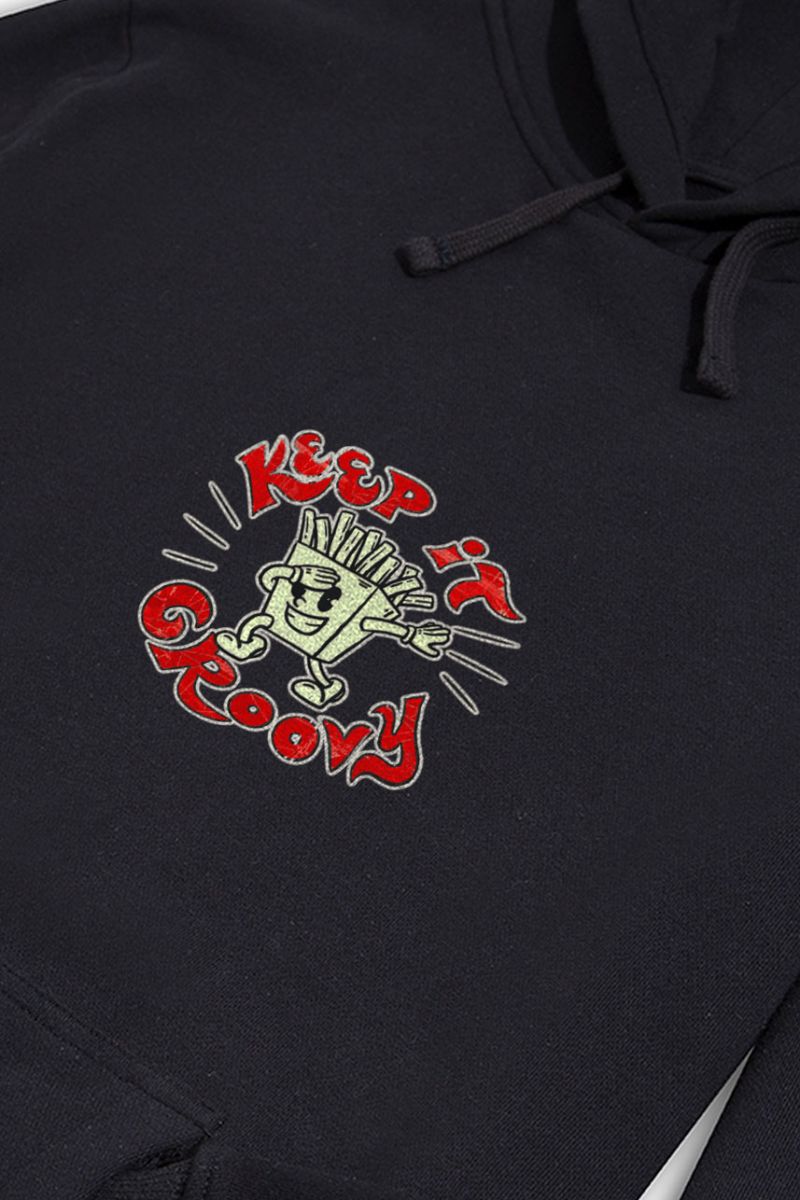 Black Premium Cotton Keep it Groovy Design Pullover Hoodie