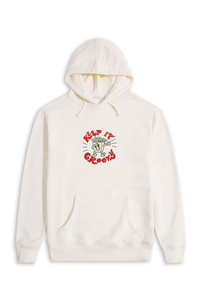 Ecru Premium Cotton Keep it Groovy Design Pullover Hoodie