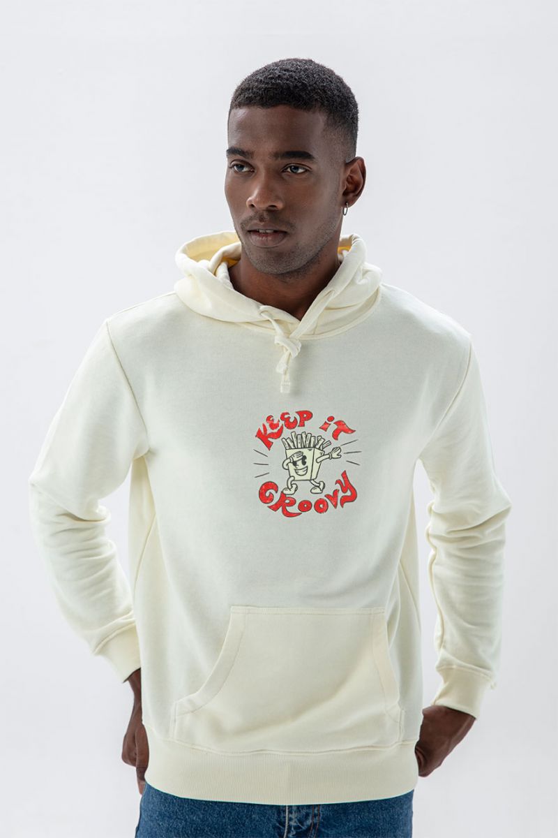 Ecru Premium Cotton Keep it Groovy Design Pullover Hoodie