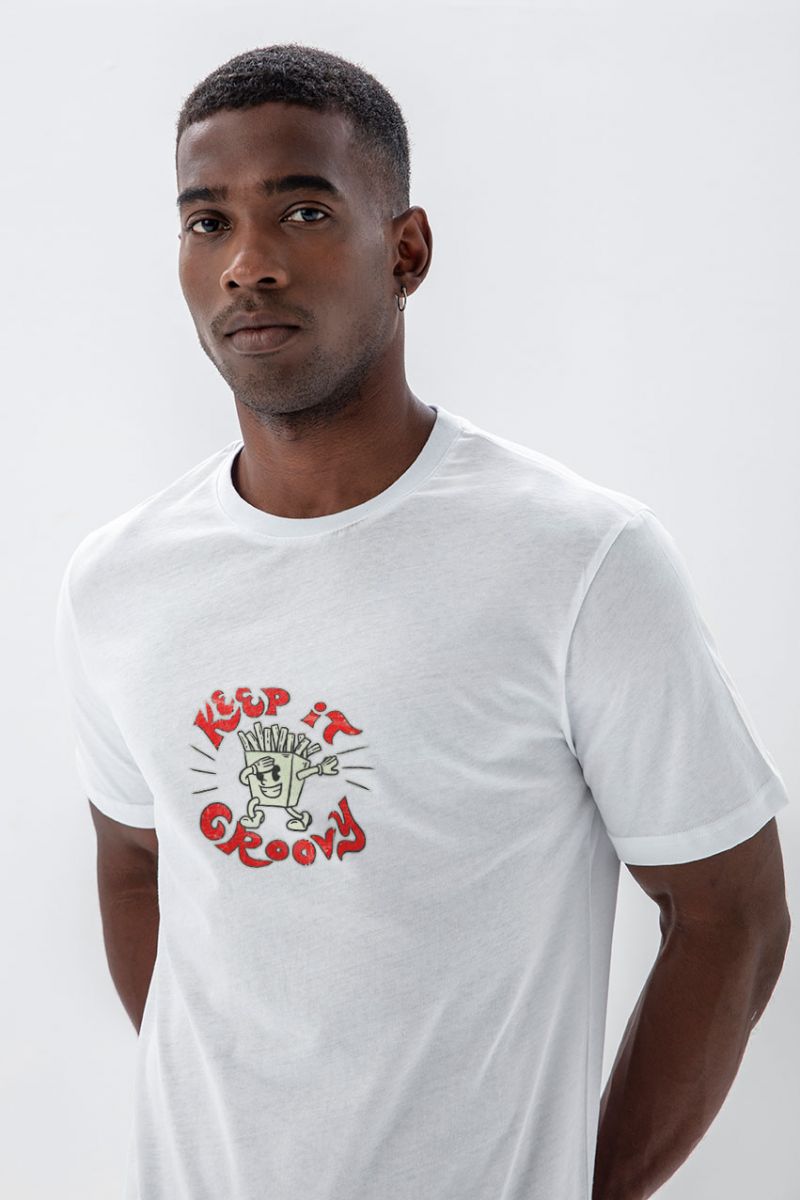 White Soft Fabric Keep it Groovy Design Short Sleeve Tee