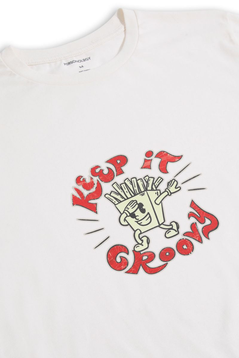 Off White Soft Fabric Keep it Groovy Design Short Sleeve Tee