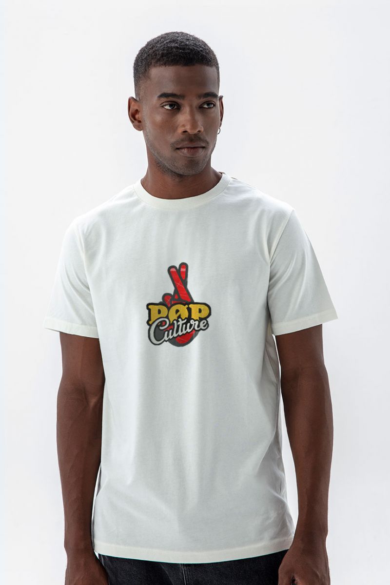 Off White Soft Fabric Pop Culture Design Short Sleeve Tee