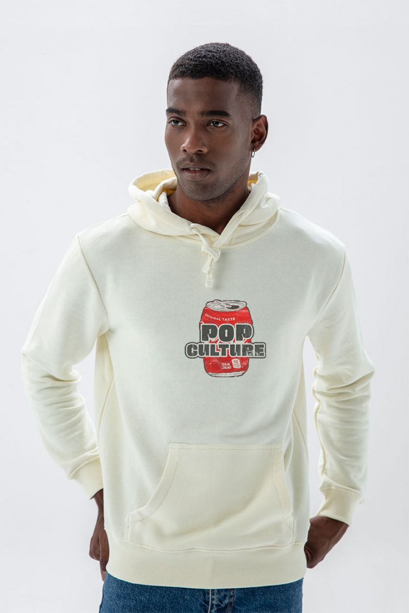 Ecru Premium Cotton Pop Culture Design Pullover Hoodie