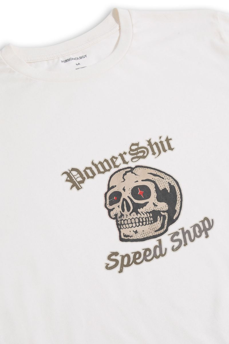 Off White Soft Fabric Skull Design Short Sleeve Tee