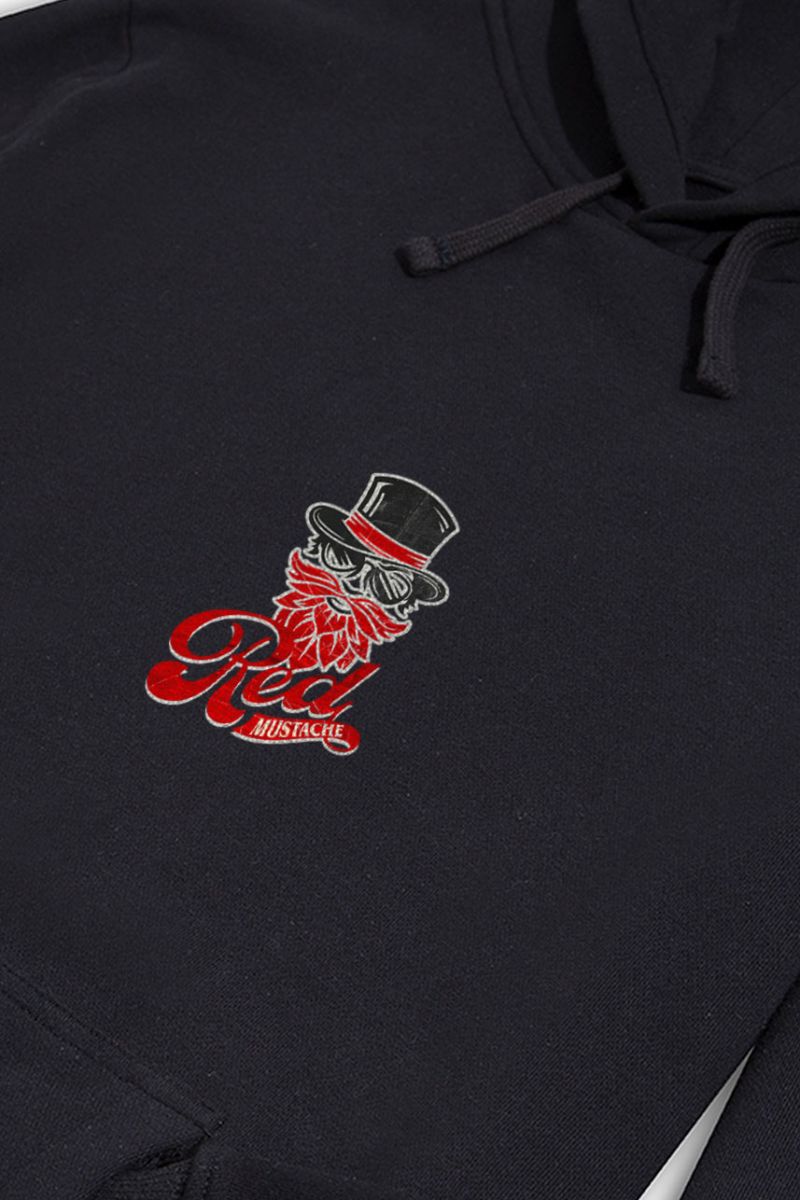 Black Premium Cotton Red Mustache Design Pullover Hoodie