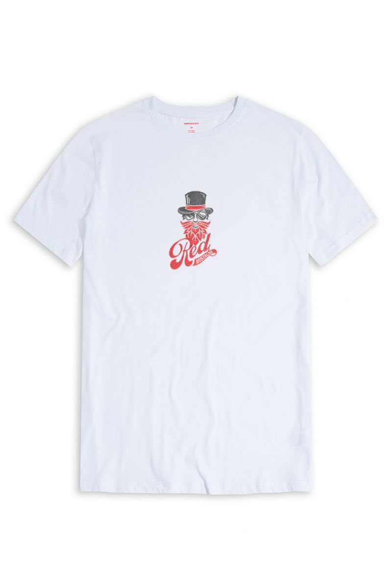 White Soft Fabric Red Mustache Design Short Sleeve Tee